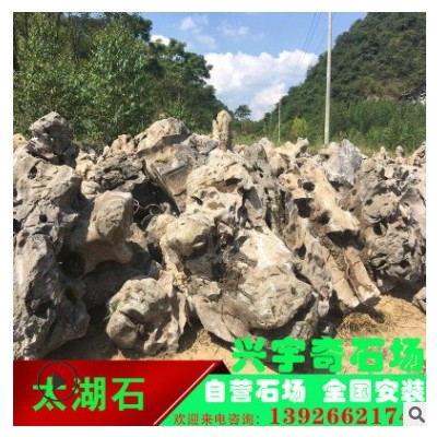 广西白太湖石园林景观假山石黑太湖石窟窿石鱼池驳岸草坪点缀英石